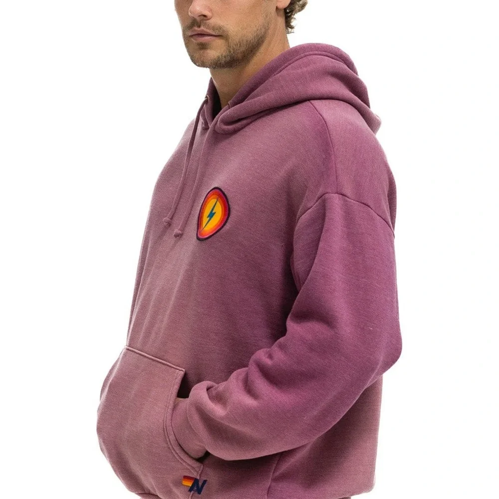 AVIATOR NATION $189 BOLT BULLSEYE PATCH PULLOVER RELAXED HOODIE - FADED BERRY - Picture 5 of 6